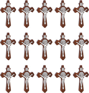 10Pcs Catholic Religious Jesus Wear I Handcrafted Inlay Alloy Wood Cross Crucifix Pendant Necklace Charm Jewelry Making Accessaries