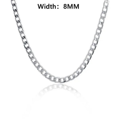 925 Sterling Silver Jewelry Set Flat Sideways Necklace Bracelet Chain for Men and Women-Fashion Wedding Engagement Jewelry-Genuine Sterling Silver