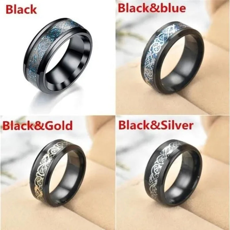 8mm Blue Black Dragon Pattern Beveled Edges Celtic Rings Tungsten Carbide Ring Jewelry Wedding Band For Men Women 6-13