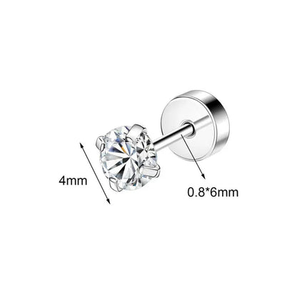 1 Pair Stainless Steel White Zircon Stud Earrings for Women Men Claw Earring Ear Helix Cartilage Piercings Flat Back Earrings Jewelry 20G