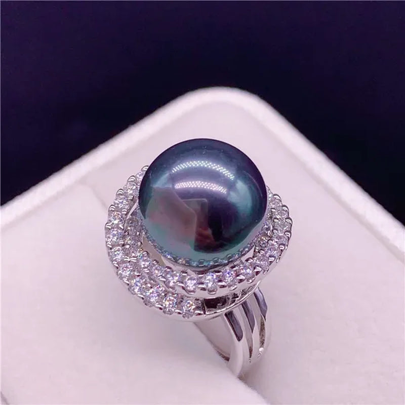 925 Sterling Silver 18K Gold with Diamonds Natural South Sea Gold Pearl Pearl Powder Ring Pearl Ring Finger Ring for Mother