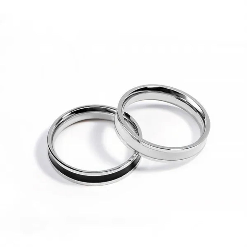 4mm Stainless Steel Black/White Enamel Ring Wedding Band for Women Girl Size 3-10