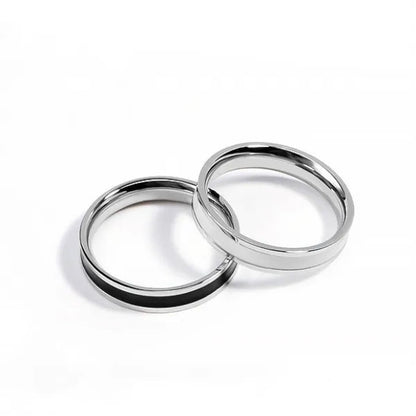 4mm Stainless Steel Black/White Enamel Ring Wedding Band for Women Girl Size 3-10