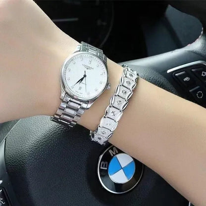 FASHION 925 Sterling Silver Men's Flower Detail Chain Bracelet