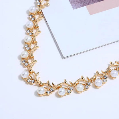 Elegant 3Pcs/Set Party Gift Wedding Bridal Jewelry Diamond Imitation Pearl Necklace Earring Sets