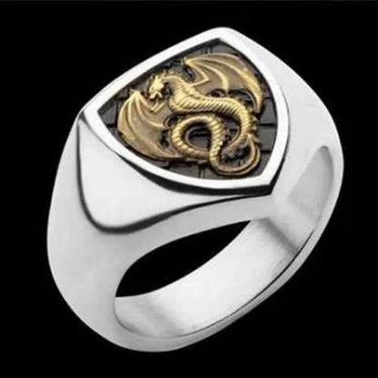Men'S Unique 925 Silver Plated Gold Dragon Engraving Ring Punk Jewelry Size 6-10 Arrow