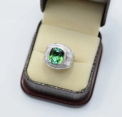 Business Men's Fashion Ring Green Zircon Ring Wedding Engagement Party Jewelry