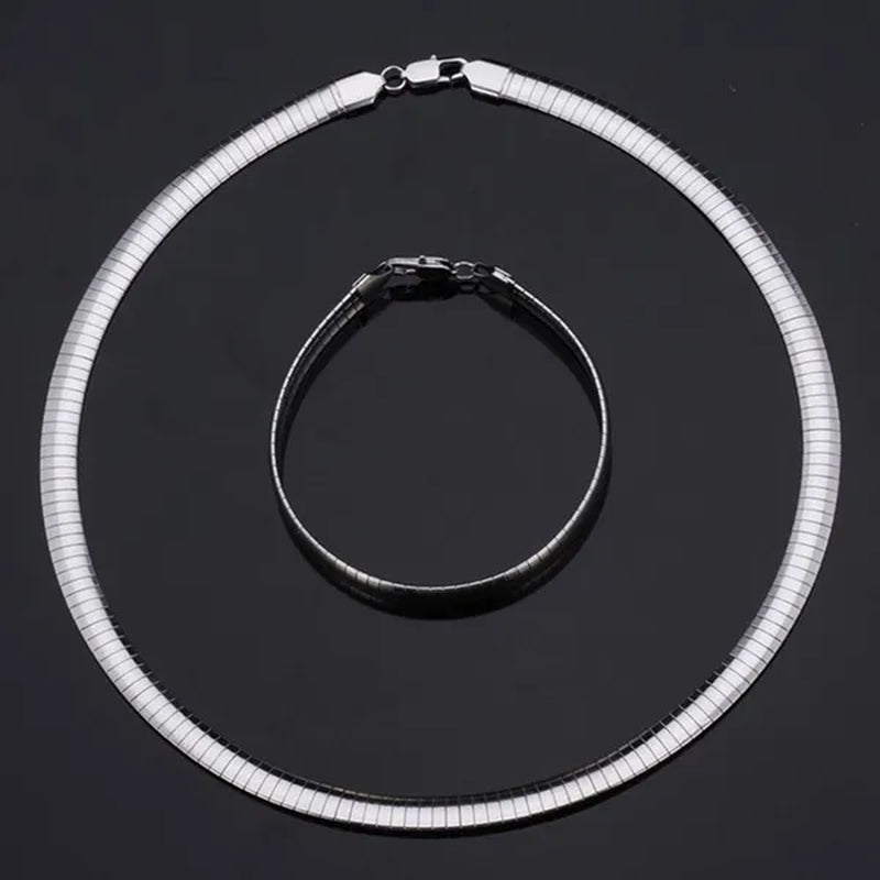 Trendy Women Jewelry Set Silver Gold Stainless Steel Choker Necklace Bracelet Set Suits
