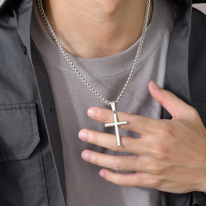 925 Sterling Silver Cross Necklace for Men Women with 3MM Stainless Steel Strong Durable Wheat Chain 18K White Gold Plated Crucifix Pendant Necklace Jewelry 16-30 Inches