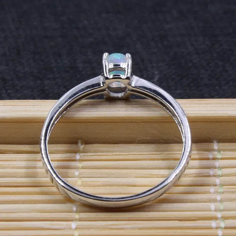100% Natural Opal Ring for Engagement 4 Mm * 6 Mm Brilliant Opal Silver Ring Real 925 Sterling Silver Opal Ring Romantic Gift