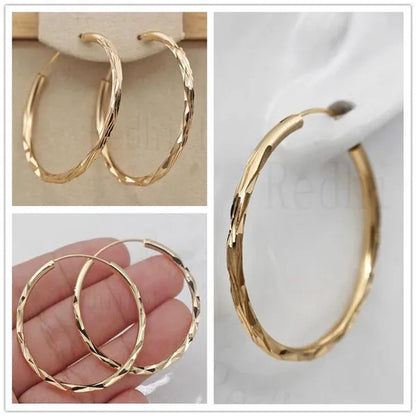 BIG Dia. 1.4" Hoop Geometry Concave & Circle Women Party Hollow Bohemis Gold Plated Earrings