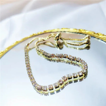 European and American Women Exquisite Diamond Crystal Push Pull Bracelet Nine Color Light Luxury Micro-Inlaid Zircon Simple Adjustable Student Bracelet for Women Crystal Bracelet for Women