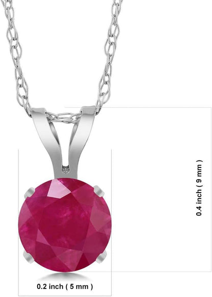 14K White Gold Red Ruby Pendant Necklace for Women (0.55 Cttw, Gemstone July Birthstone, round 5MM, with 18 Inch Chain)