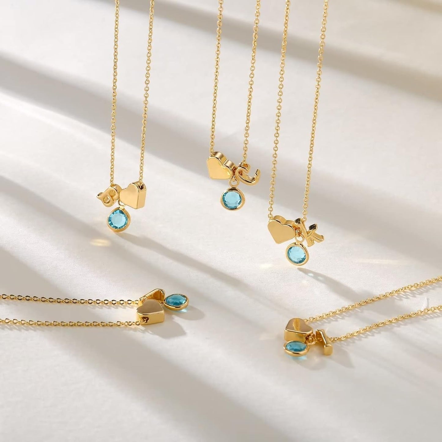Initial Birthstone Necklace for Girls Women, 14K Gold Plated Heart Initial Necklace Birthstone Necklace Heart Initial Birthstone Pendant Necklace Birthstone Necklace Jewelry Gifts for Teens Girls