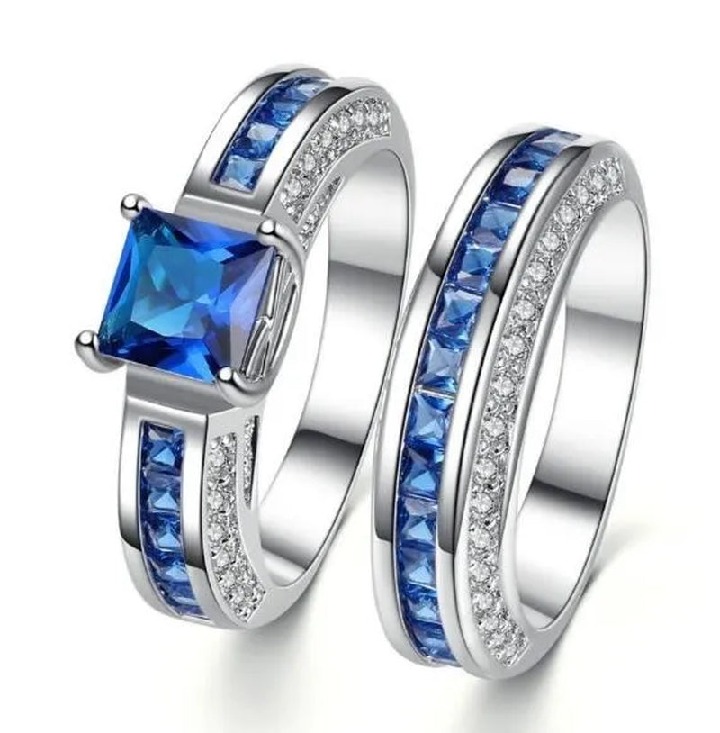 2Pcs/Set 925 Silver Plated Pink Purple White Sapphire CZ Wedding Set Rings Size 6-11  (Choice Color and Size )