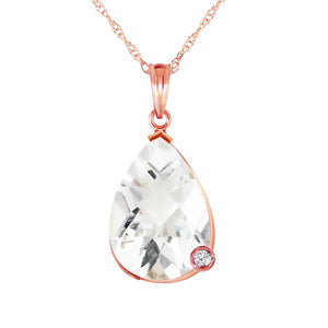 5.04 CTW 14K 22" Rose Gold Necklace Natural Briolette Checkerboard Cut White Topaz and Diamond Pendant