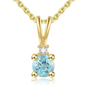 Majesty Diamonds MDS170321 0.5 CTW round Blue Topaz Solitaire with Accents Pendant Necklace in .925 Sterling Silver with 18K