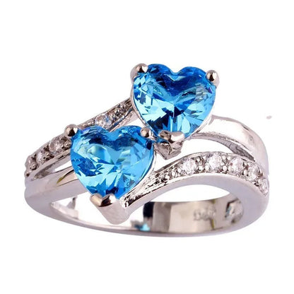 Fashion Lover Jewelry Heart Cut Rainbow & White Topaz Gemstone Silver Ring Size 5 6 7 8 9 10 11 12 13 HANNAH MARTIN