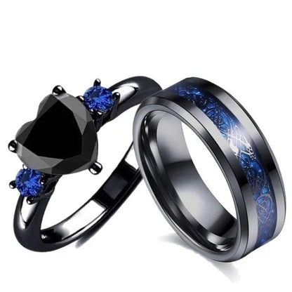 Rings Charm Couple Ring Stainless Steel Men's Ring Blue Color Sapphire Women's Wedding Ring Sets