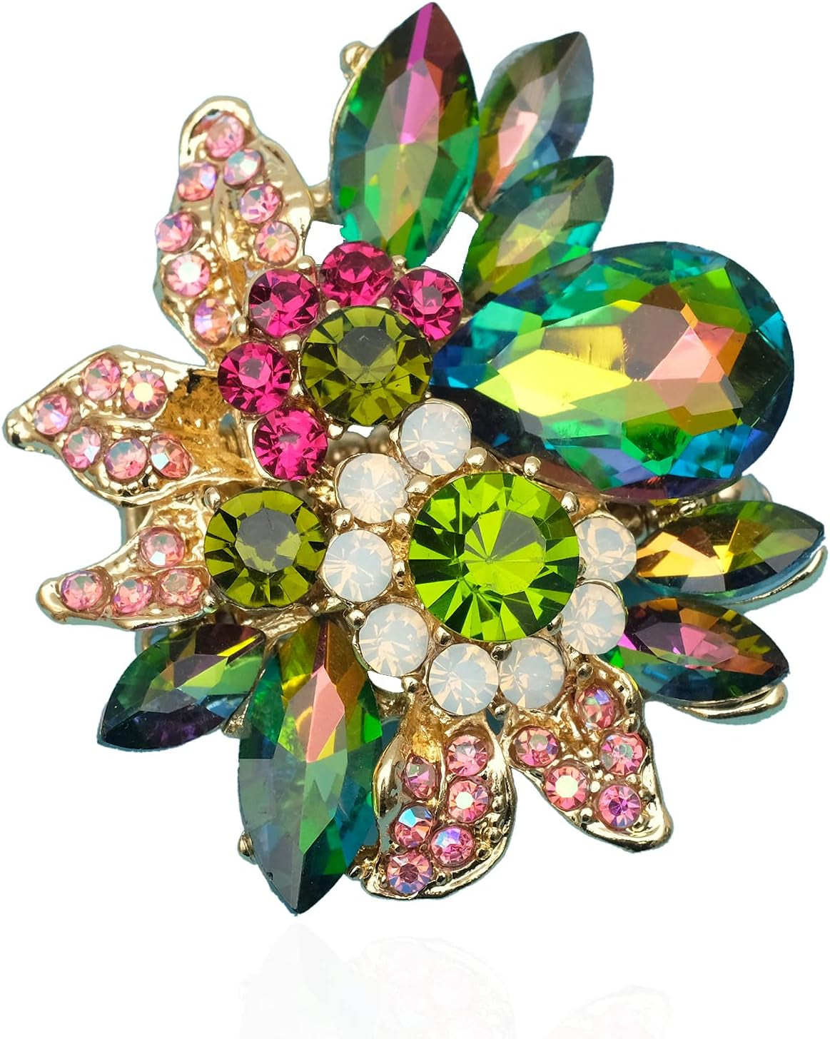Luxury Women'S Austrian Crystal Leaves Flower Big Cocktail Statement Rings Stretch Adjustable Ring Jewelry Accessories