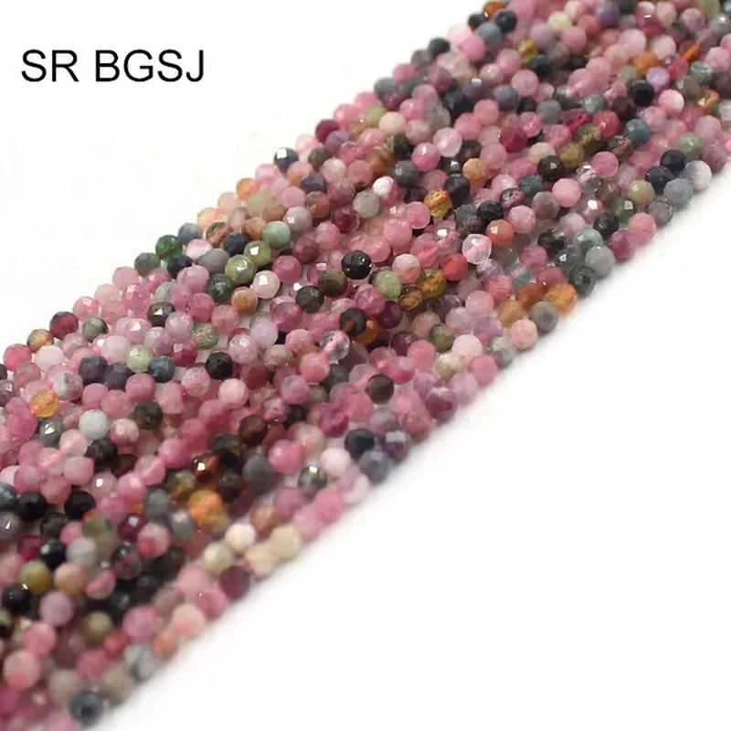 3Mm round Faceted Mixed Tourmaline Natural Gemstone Bail Spacer Beads Strand 15"