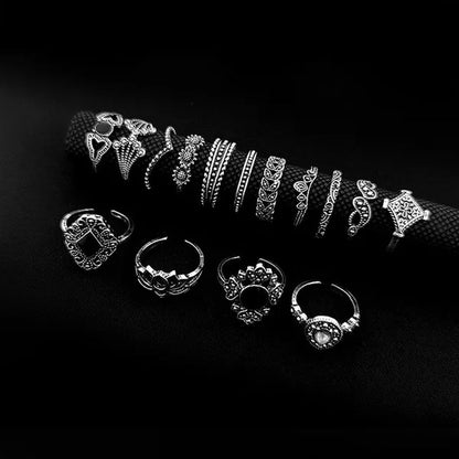 New 60Pcs Womens Rings Silver Gold Plated Rhinestone Vintage Jewelry Bohemian Style Finger Joint Ring Party Favor Gifts