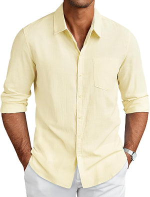 Men'S Long Sleeve Button down Shirts Casual Cotton Linen Shirts Summer Beach Shirt with Pocket