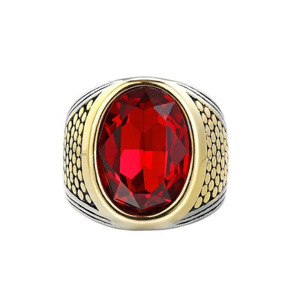 Business Men's Fashion Ring Red Zircon Ring Wedding Engagement Party Jewelry