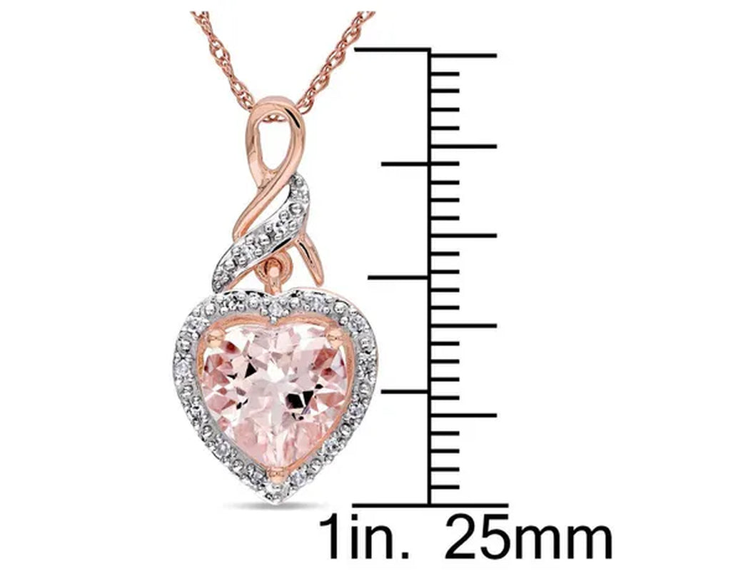 1.80 Carat (ctw) Morganite & Diamond Heart Pendant Necklace in 10K Rose Pink Gold with Chain