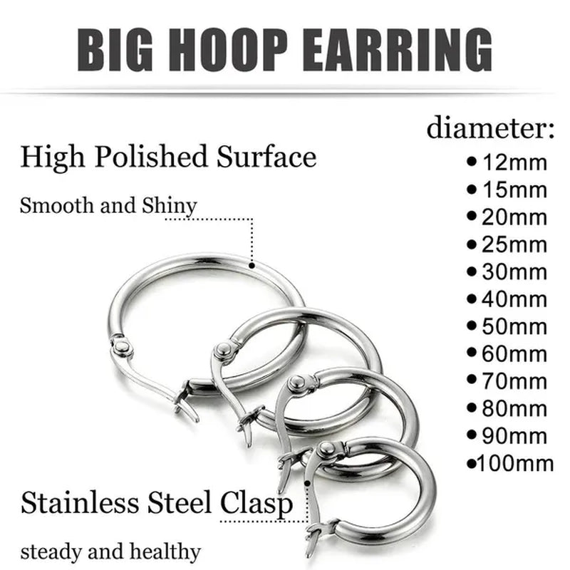 Large Hoop Earrings for Women Gorgeous Hypoallergenic 316L Stainless Steel Hoop Earrings for Girls