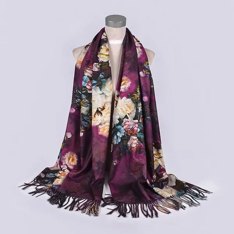 [BYSIFA] Purple Roses Women Scarves Shawl For WInter New Design Warm Long Cashmere Pashmina Double Faces Ladies Scarves Wraps