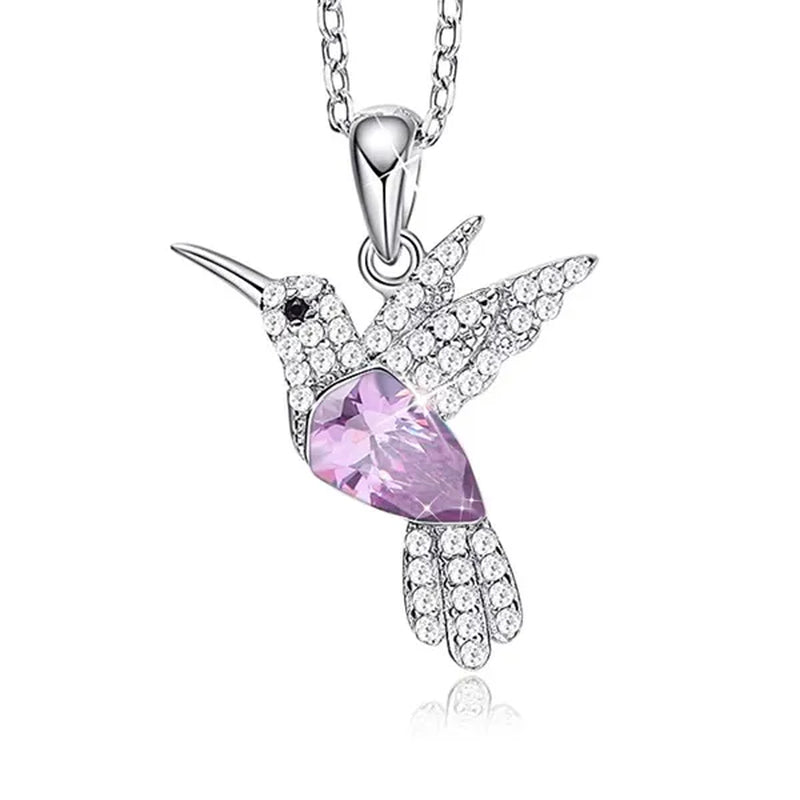 Hummingbird  Silver Jewelry Set Women Pendant Necklace and Stud Earring Set CrystalsFine Animal Jewelry, Gift for Mothers Day