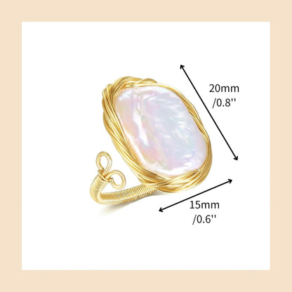 Pearl Ring for Women - 12X15Mm Baroque Pearl - Natural Freshwater Pearl - Handmade Pearl Jewelry Anniversary Gifts for Her, Adjustable Pearl Ring Band for Women（14K Gold Plated) 1