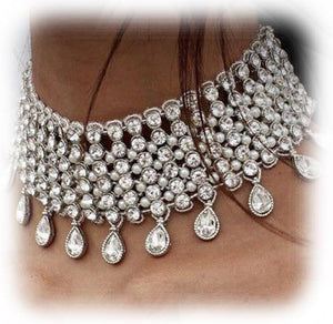 Vintage Boho Full Rhinestones Necklaces Tassel Jewelry Set Layered Pendant Statement Chunky Chain Necklace for Women