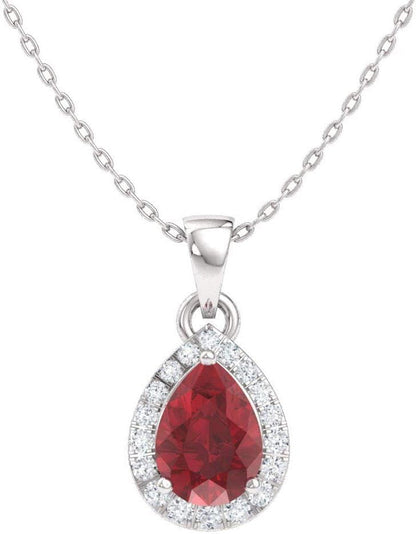 Natural and Certified Pear Gemstone and Diamond Halo Drop Petite Necklace in 14K Solid Gold | 0.33 Carat Pendant with 18 Inch Chain