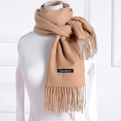 12 Colors Fashion Women Solid Color Simulated Cashmere Scarves with Tassel Lady Autumn Winter Keep Warm Thick Section Long Scarf Female Shawl  Christmas Gifts