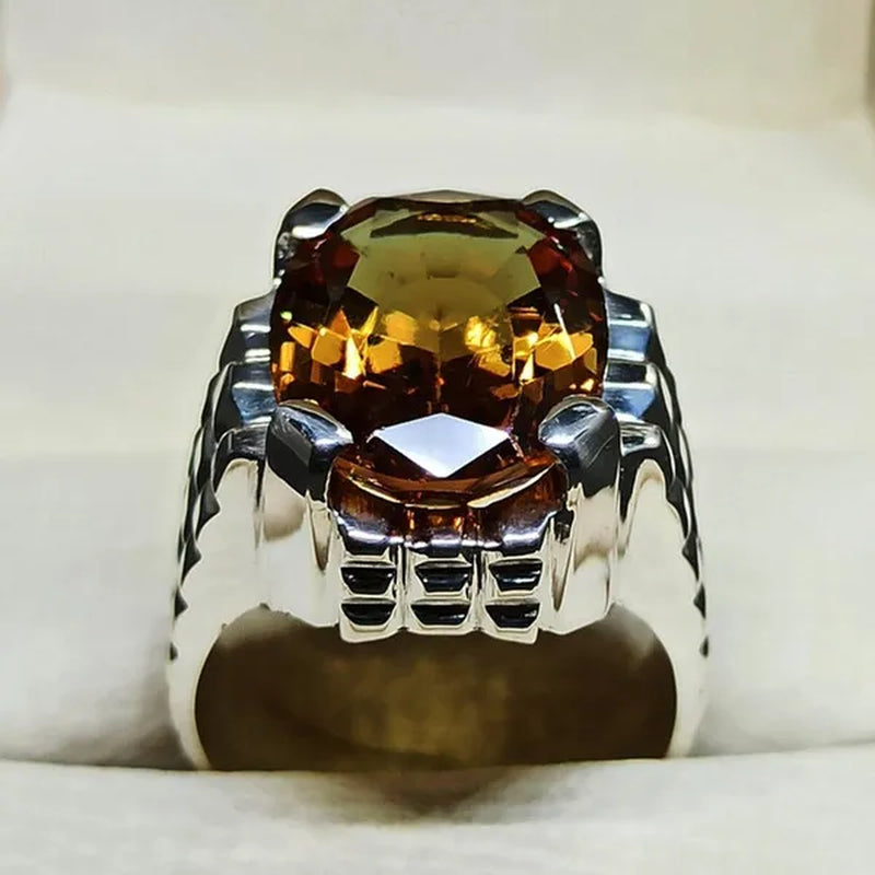 14 Carat Big Oval Cut Alexandrite Mens Ring  Silver color Handmade Color Changing Gemstone Ring Size 5-15