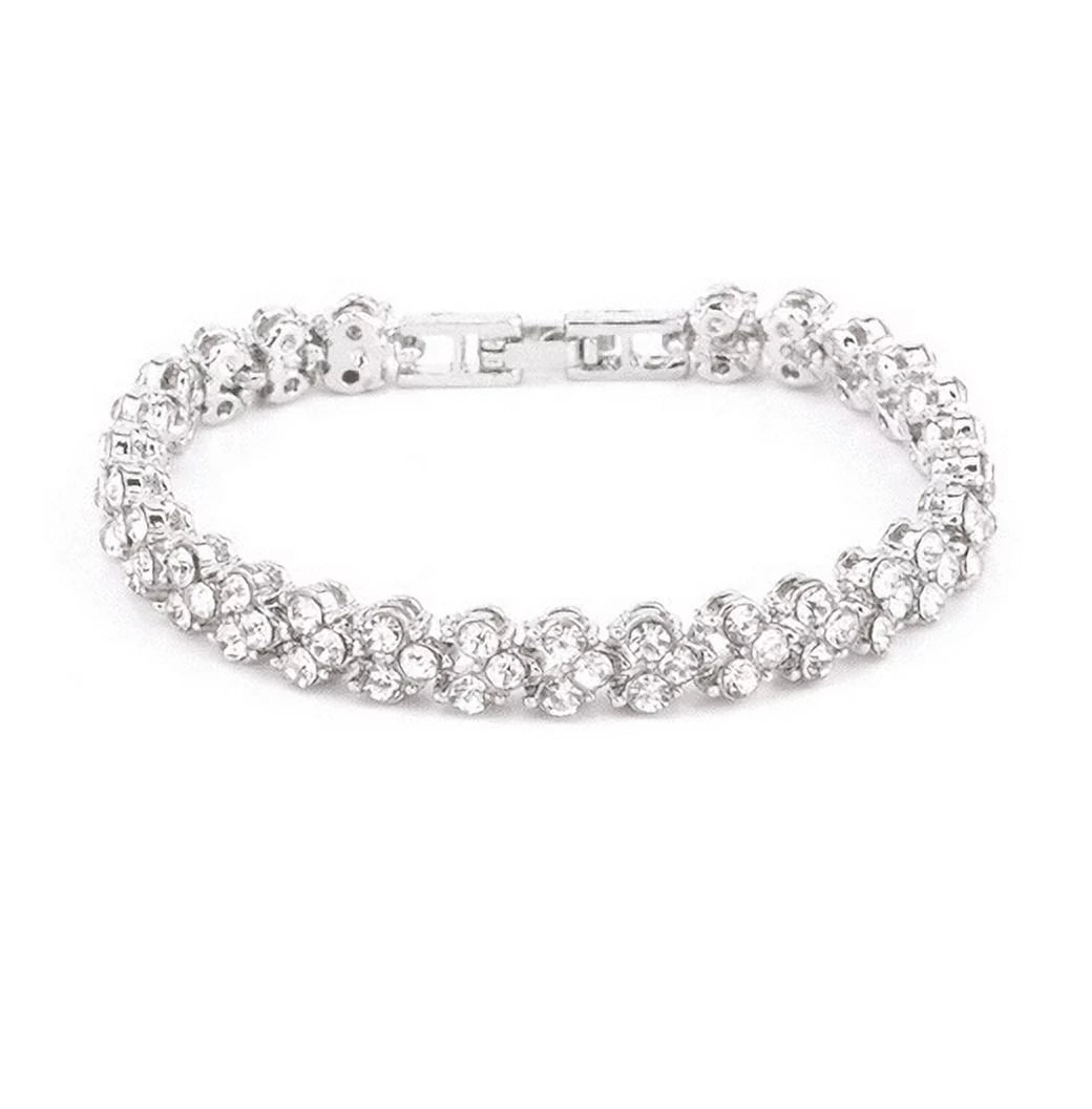 Women Fashion Gold Silver Crystal Diamond Cuff Bracelet Bangle Chain Jewelry