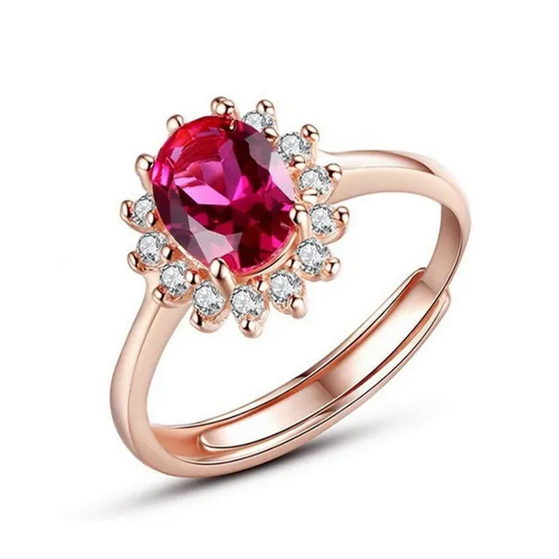 New Ruby Diana Sunflower Lady  Ring Classic Living Mouth Design Women's Ring