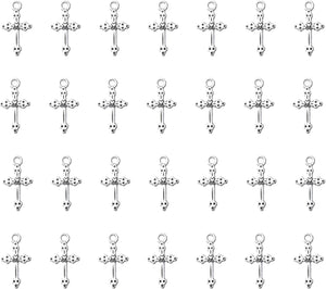 50 Pcs Vintage Crucifix Pendants Beading Charms with Hole Metal Religious Antique Silver Gold Bulk Cross for Jewelry Making Kit DIY Bracelet Necklace Earring Keychain Accessories Supplies