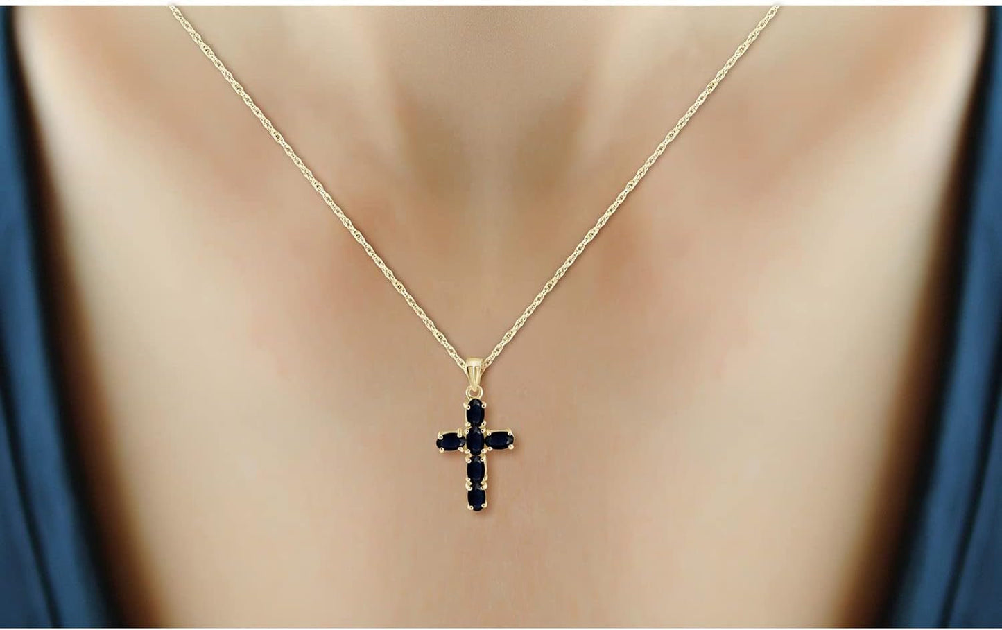 1.70 CTW Sapphire Cross Pendant in 14K Gold over Silver