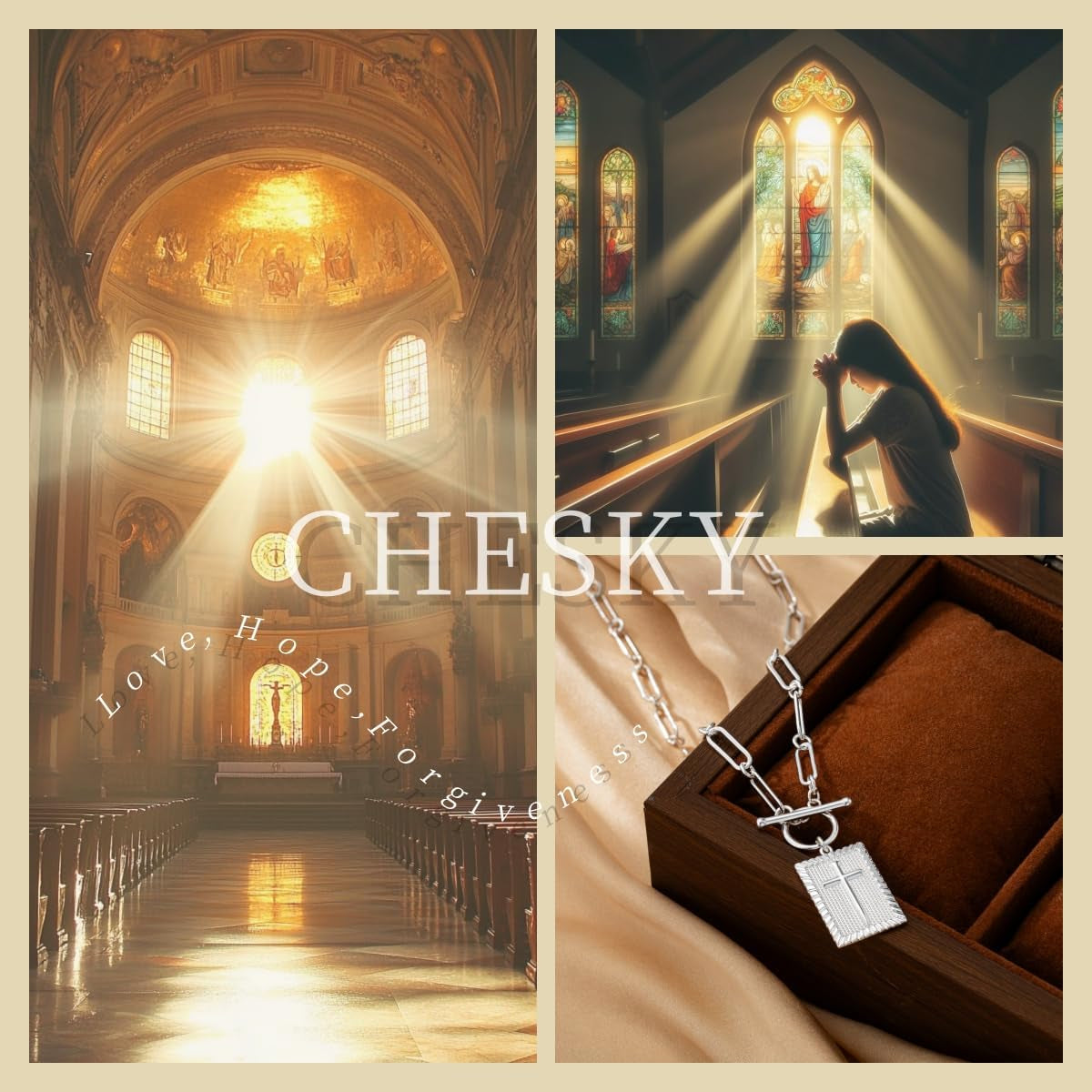 Cross Necklace for Women Trendy, Dainty 14K Gold Plated Paperclip Charm Necklace for Womens Chunky Cross Pendant Necklace Gold Jewelry Religious Christian Gifts for Christians