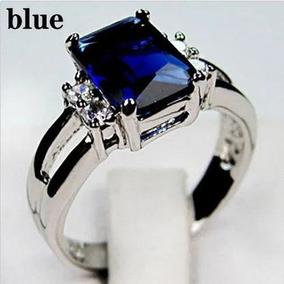 Jewelry Women 925 Silver Plated Amethyst / Red / Blue / Black Engagement Ring Size 6-11 (Choice Color and Size )