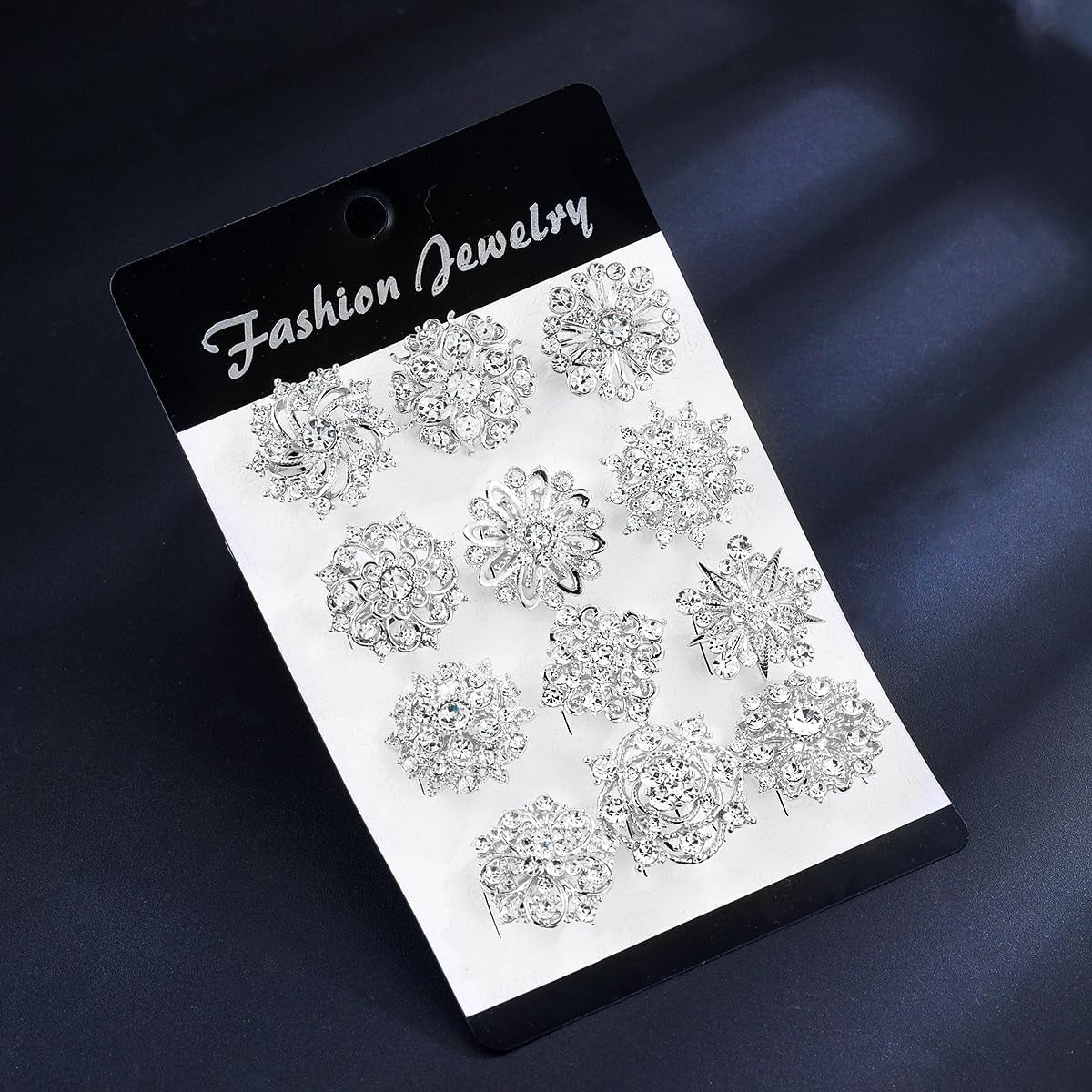 Assorted Small Size Crystal Rhinestone Flower Brooch Pins Set for Crafts Embellishment, Wedding Bouquet Brooches for Women Fashion