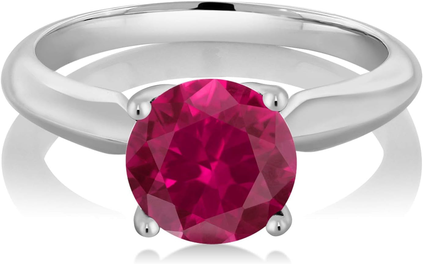 925 Sterling Silver round 7MM Gemstone Birthstone Solitaire Engagement Ring | Wedding Engagement Anniversary Promise Ring for Women