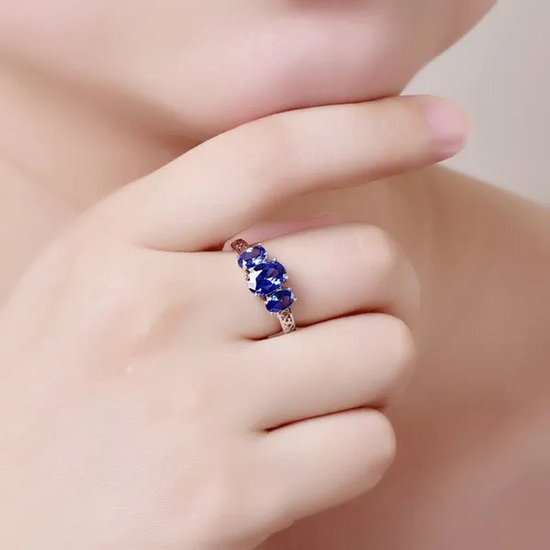 Classic Wedding Ring Stamped 925 Silver Rainbow/Blue Sapphire Women's Fashion Jewelry Engagement Gifts