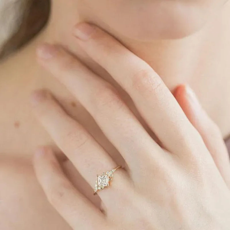 Square Diamond Rings Cross Border 14K Gold Plated Engagement Ring Pinky/Little Finger Ring Jewellery