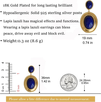 Western Lapis Lazuli Drop Dangle Earrings, Gold Plated Navy Blue Gemstone Leo December Birthstone Earrings, Vintage Elegant Accessories Gifts for Women Girls