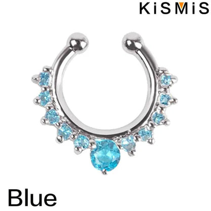 KISMIS 1Pc/2Pcs Fashion Alloy Diamond Nose Rings Lip Ring Sexy Faux Septum Rings Fake Piercing Women Man Unisex Earring