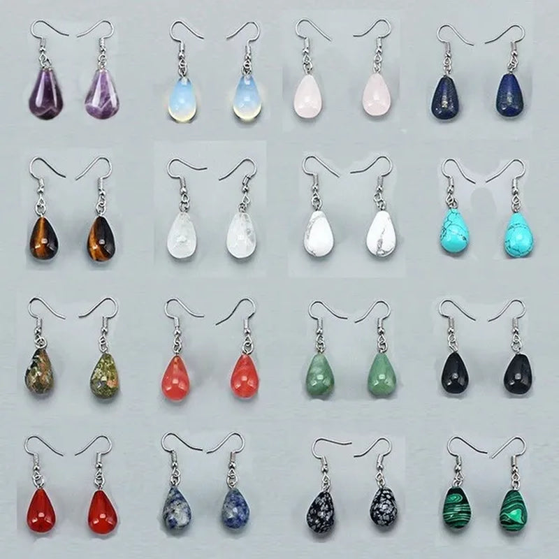 1 Pair 13X20MM Amethyst Clear Quartz Lapis Lazuli Turquoise Rose Quartz Opal Obsidian Jasper Drop Cone Bead Hook Dangle Diy Earrings